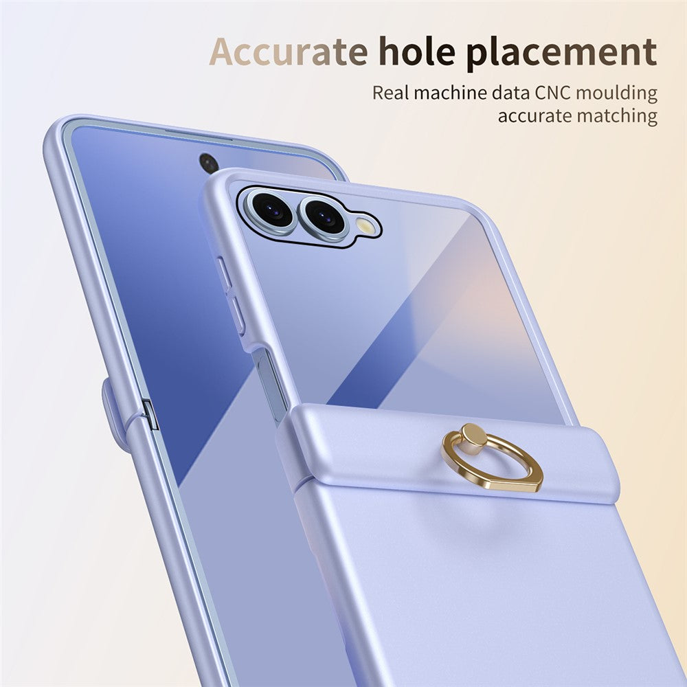 For Samsung Galaxy Z Flip7 5G Case with Tempered Glass Film Ring Holder Kickstand PC Phone Cover - Purple