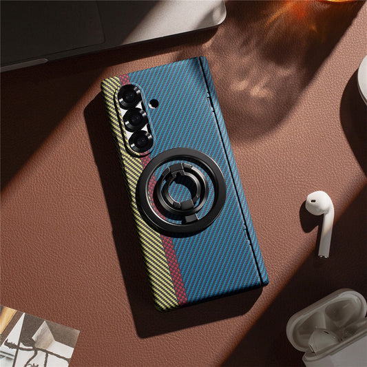 For Samsung Galaxy Z Fold7 5G Case Ring Holder Kickstand Hard PC Phone Cover with Screen Film - Blue