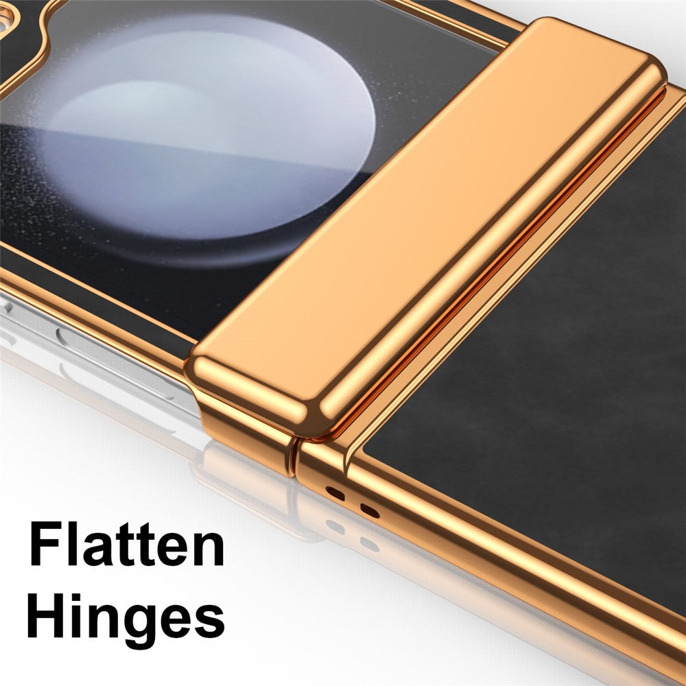 For Samsung Galaxy Z Flip7 FE 5G / Z Flip6 5G Case Hinge Protection Leather Coated PC Folding Phone Cover - Black