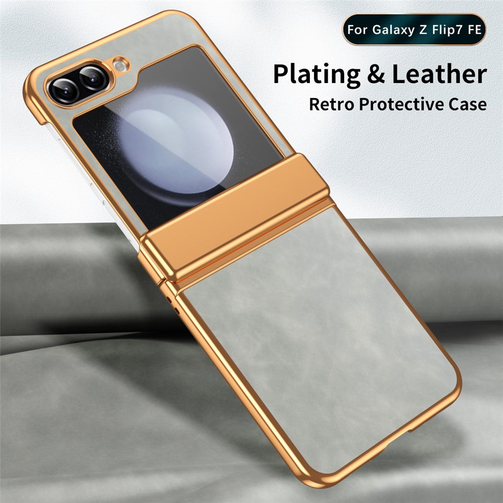 For Samsung Galaxy Z Flip7 FE 5G / Z Flip6 5G Case Hinge Protection Leather Coated PC Folding Phone Cover - Grey