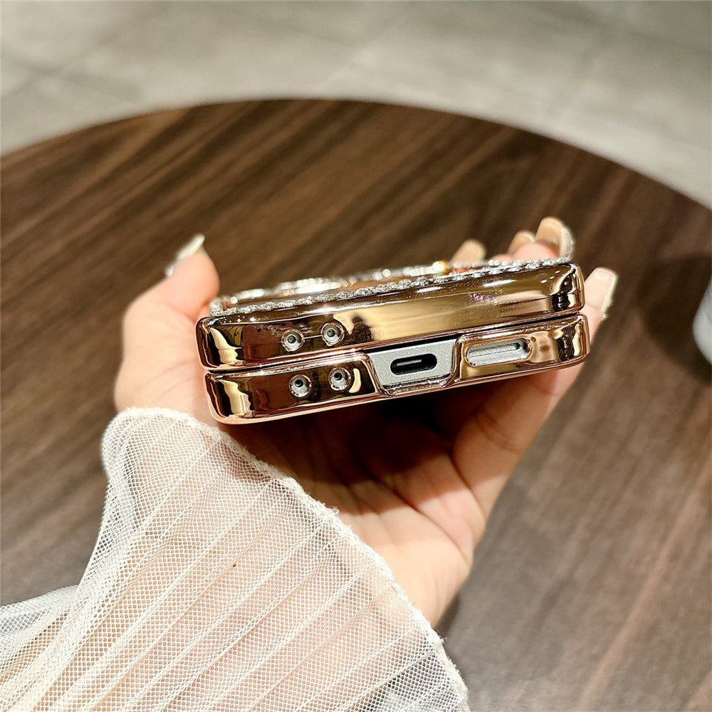 For Samsung Galaxy Z Flip7 FE 5G / Z Flip6 5G Case Leopard Pattern Ring Holder Rhinestone Hard PC Phone Cover - Gold