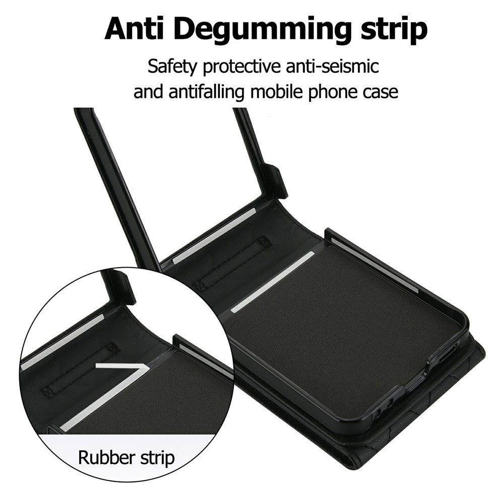 For Samsung Galaxy Z Flip7 5G Case RFID Blocking PU Leather + TPU Phone Cover with Shoulder Strap - Black