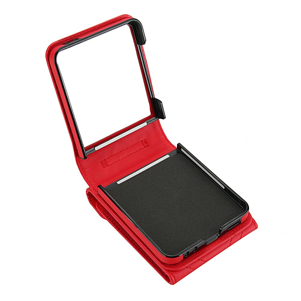 For Samsung Galaxy Z Flip7 5G Case RFID Blocking PU Leather + TPU Phone Cover with Shoulder Strap - Red