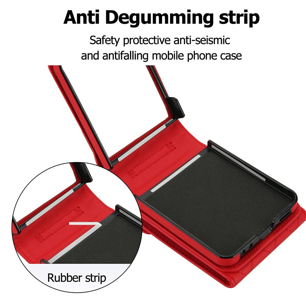 For Samsung Galaxy Z Flip7 5G Case RFID Blocking PU Leather + TPU Phone Cover with Shoulder Strap - Red