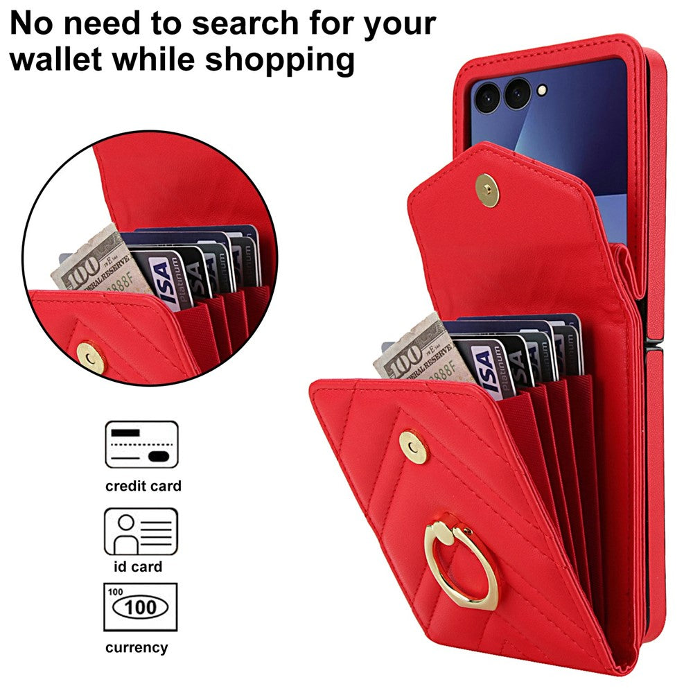 For Samsung Galaxy Z Flip7 5G Case RFID Blocking PU Leather + TPU Phone Cover with Shoulder Strap - Red