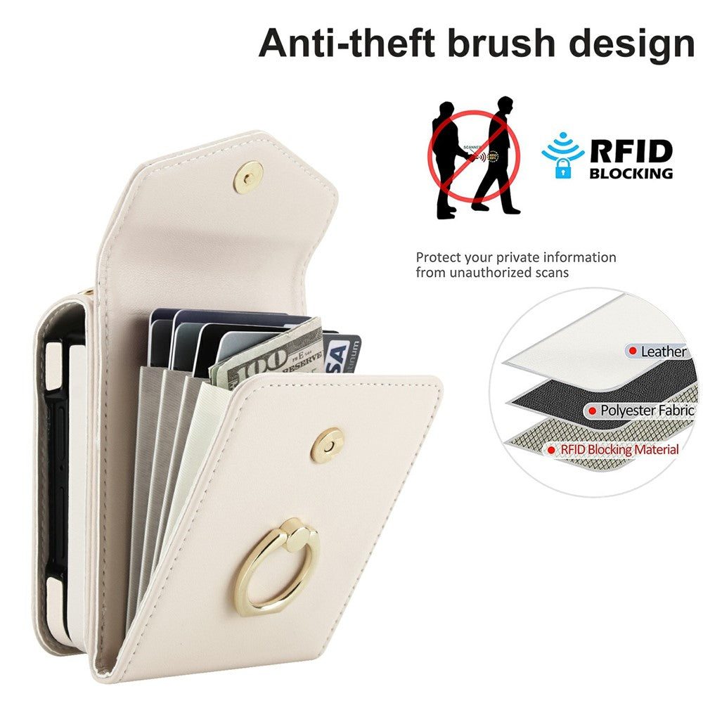 For Samsung Galaxy Z Flip7 5G Case Litchi Texture PU Leather + TPU Phone Cover with Shoulder Strap - White