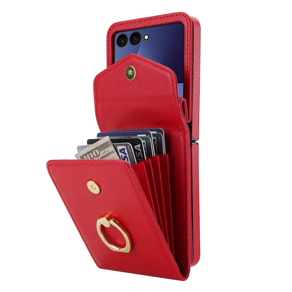 For Samsung Galaxy Z Flip7 5G Case Litchi Texture PU Leather + TPU Phone Cover with Shoulder Strap - Red