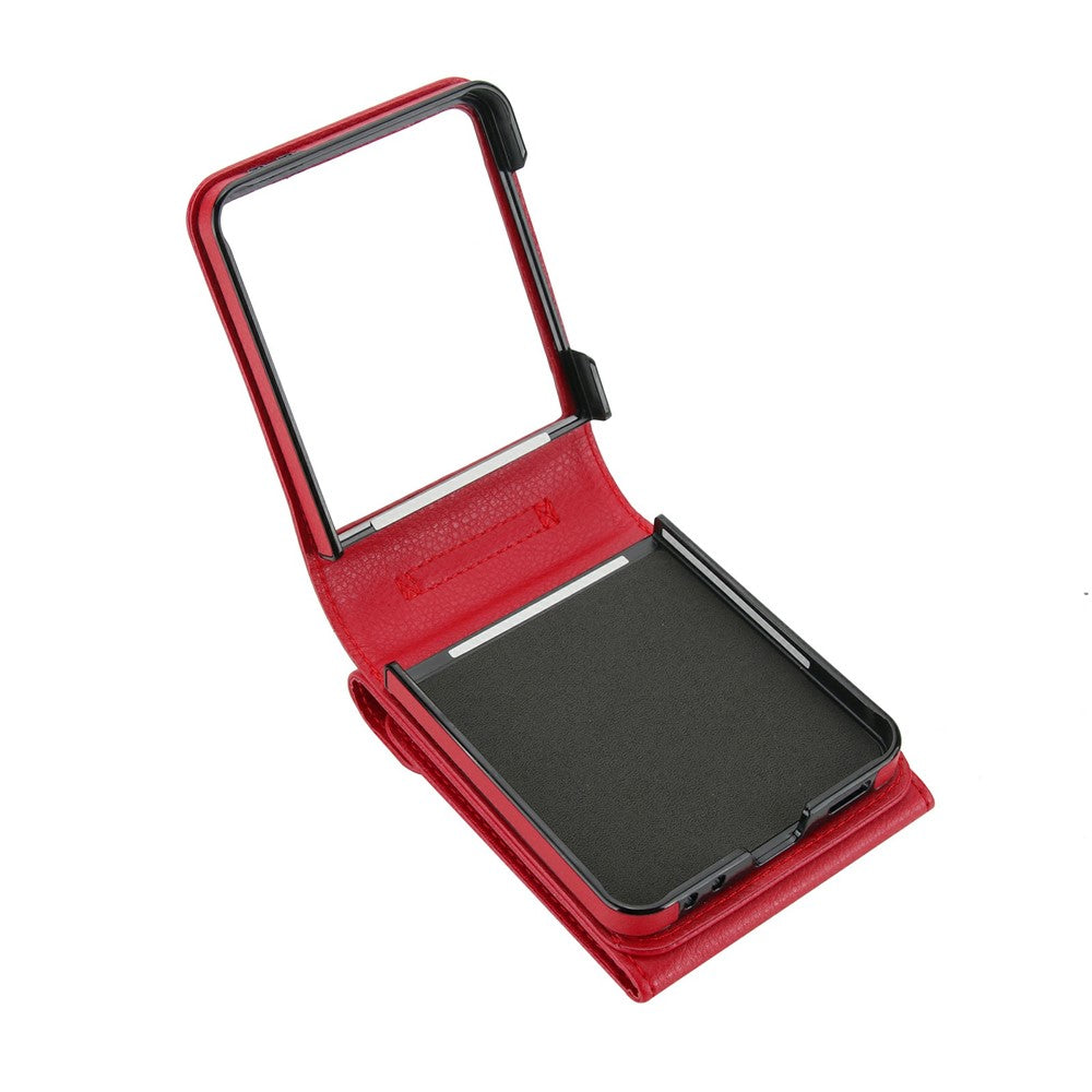For Samsung Galaxy Z Flip7 5G Case Litchi Texture PU Leather + TPU Phone Cover with Shoulder Strap - Red