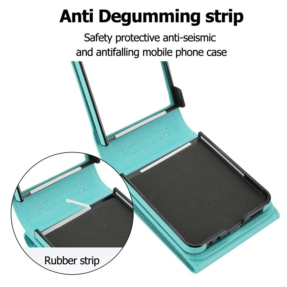 For Samsung Galaxy Z Flip7 5G Case Litchi Texture PU Leather + TPU Phone Cover with Shoulder Strap - Mint Green