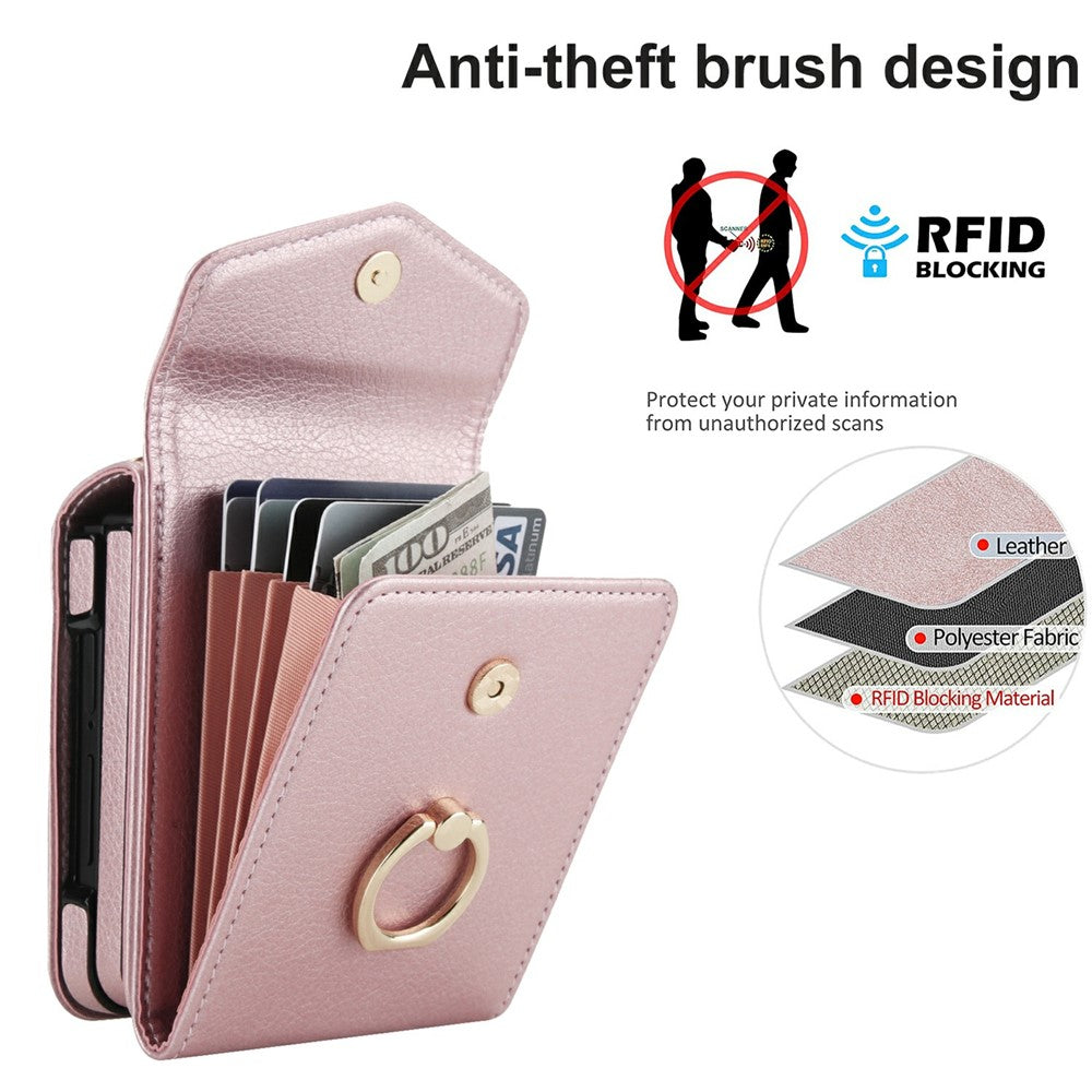 For Samsung Galaxy Z Flip7 5G Case Litchi Texture PU Leather + TPU Phone Cover with Shoulder Strap - Rose Gold