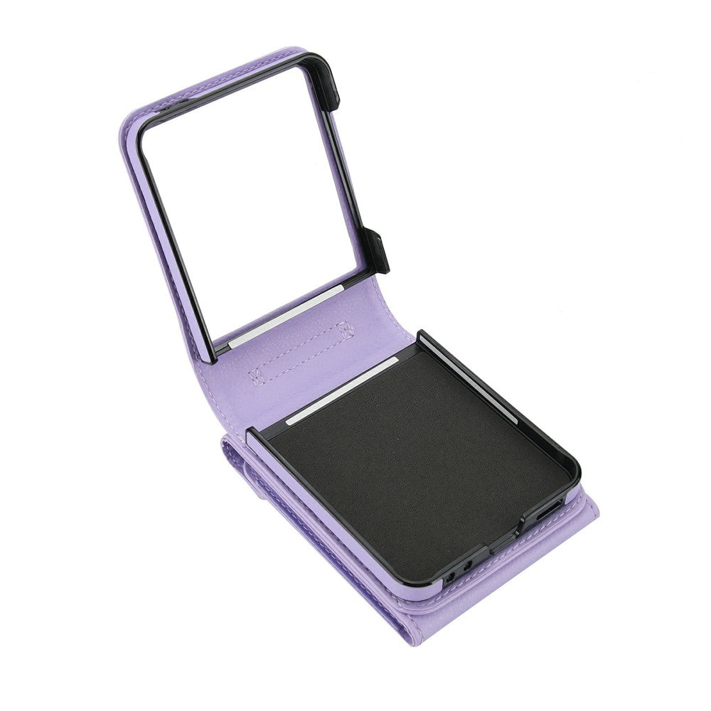 For Samsung Galaxy Z Flip7 5G Case Litchi Texture PU Leather + TPU Phone Cover with Shoulder Strap - Light Purple