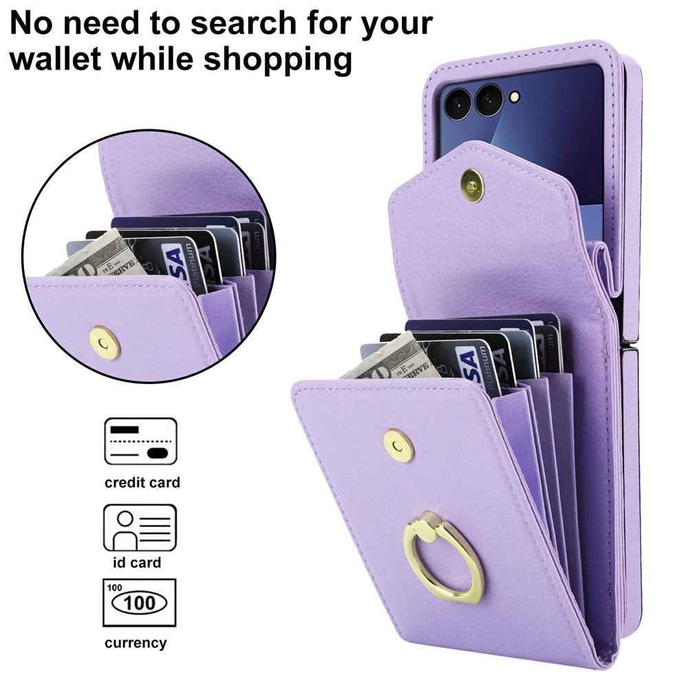 For Samsung Galaxy Z Flip7 5G Case Litchi Texture PU Leather + TPU Phone Cover with Shoulder Strap - Light Purple