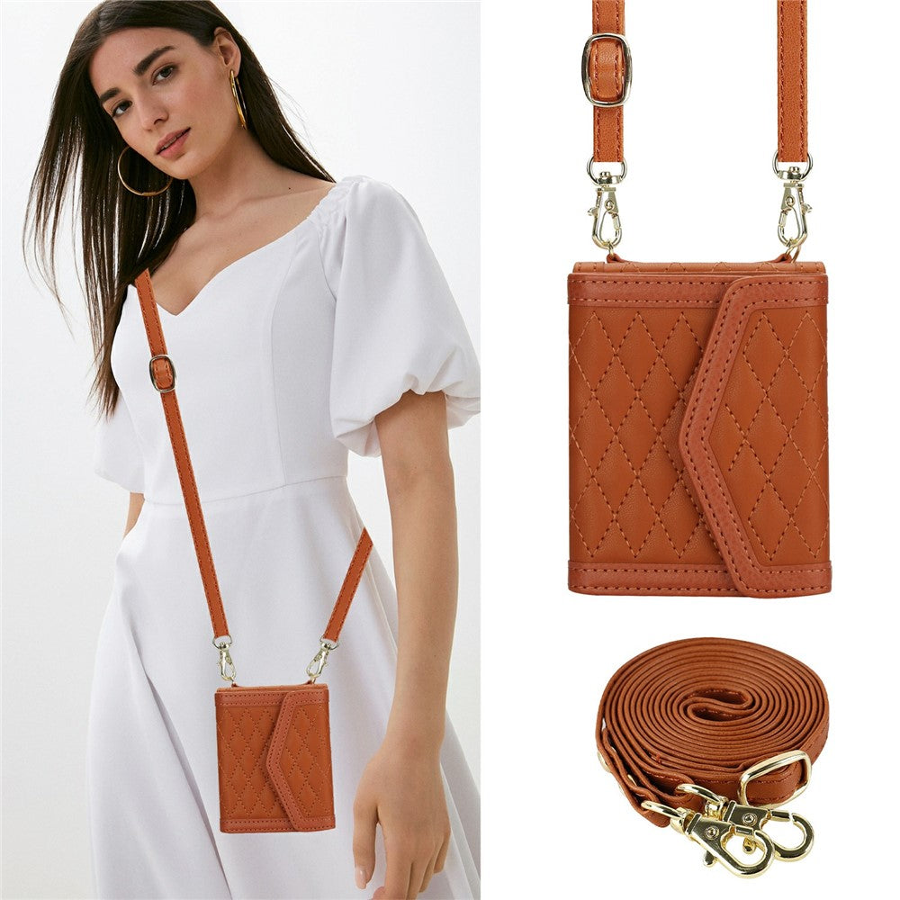 For Samsung Galaxy Z Flip7 5G Case Card Holders RFID Blocking PU Leather Phone Back Cover with Shoulder Strap - Brown