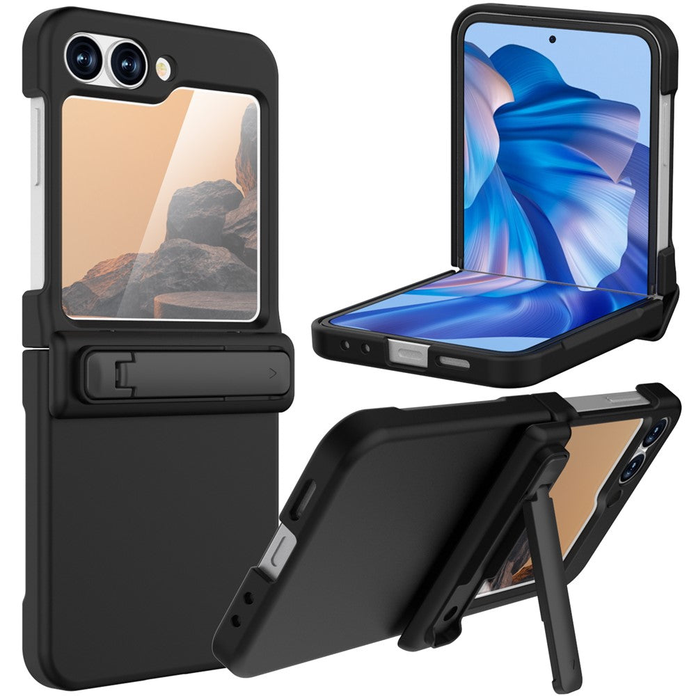 GW18 For Samsung Galaxy Z Flip7 FE 5G  /  Flip6 5G Case Rubberized Hard PC Kickstand Phone Cover - Black