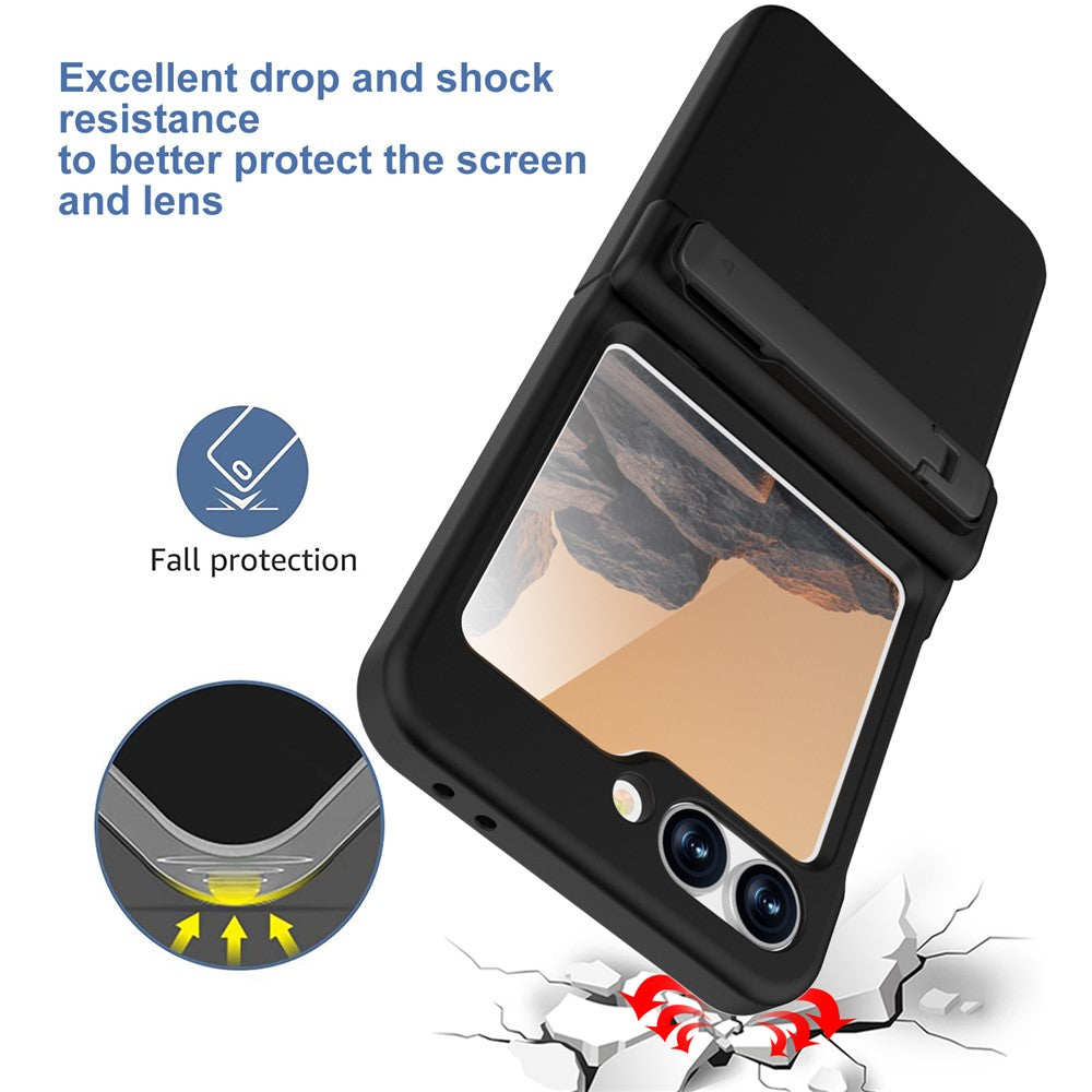 GW18 For Samsung Galaxy Z Flip7 FE 5G  /  Flip6 5G Case Rubberized Hard PC Kickstand Phone Cover - Black