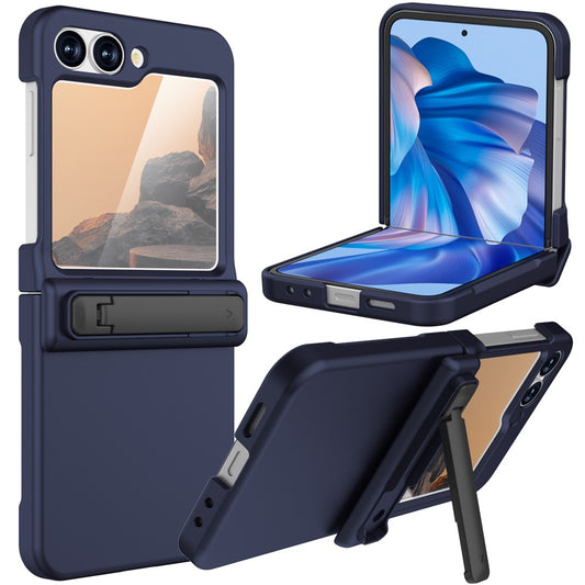 GW18 For Samsung Galaxy Z Flip7 FE 5G  /  Flip6 5G Case Rubberized Hard PC Kickstand Phone Cover - Dark Blue