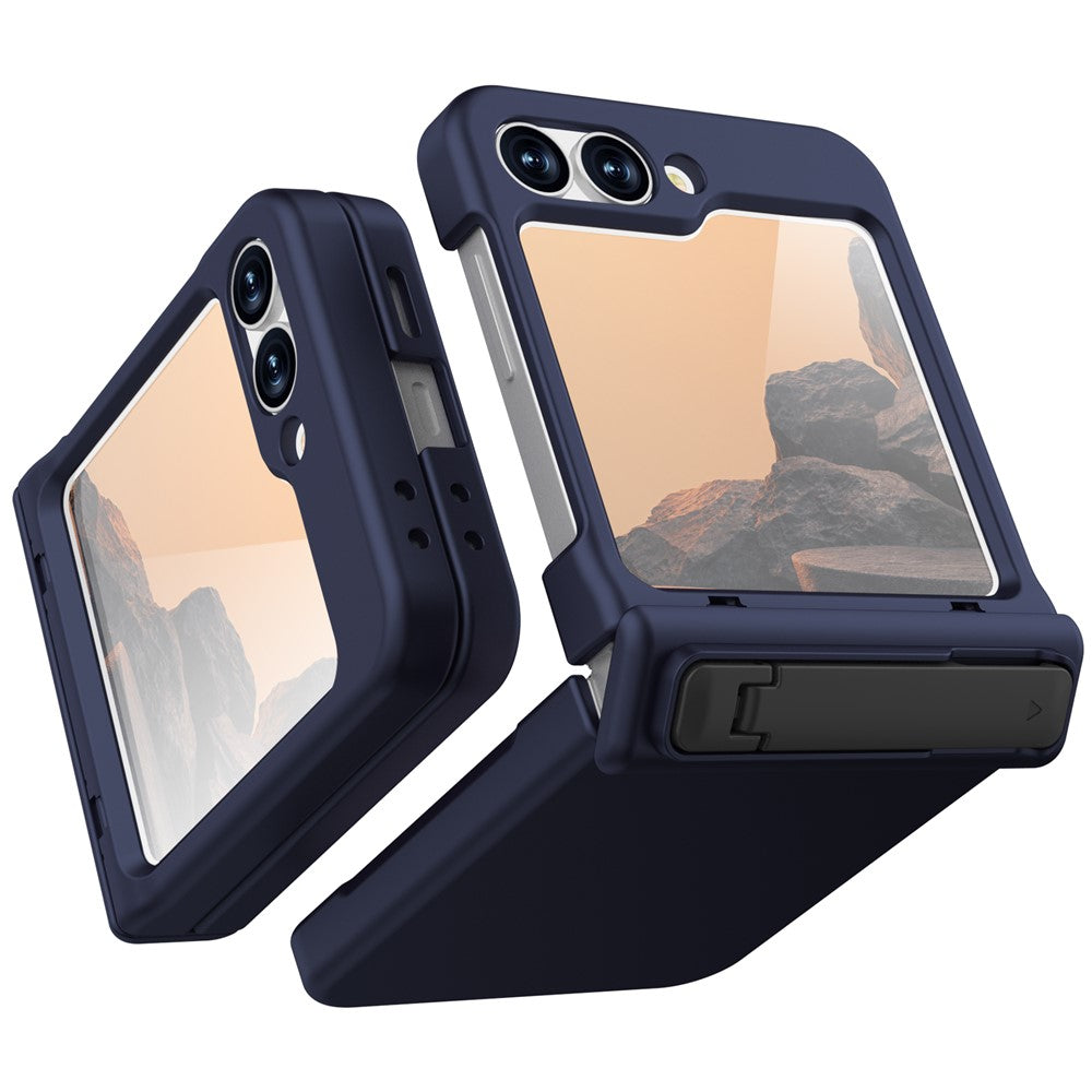 GW18 For Samsung Galaxy Z Flip7 FE 5G  /  Flip6 5G Case Rubberized Hard PC Kickstand Phone Cover - Dark Blue