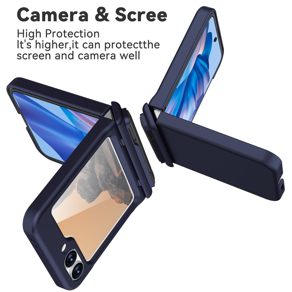 GW18 For Samsung Galaxy Z Flip7 FE 5G  /  Flip6 5G Case Rubberized Hard PC Kickstand Phone Cover - Dark Blue