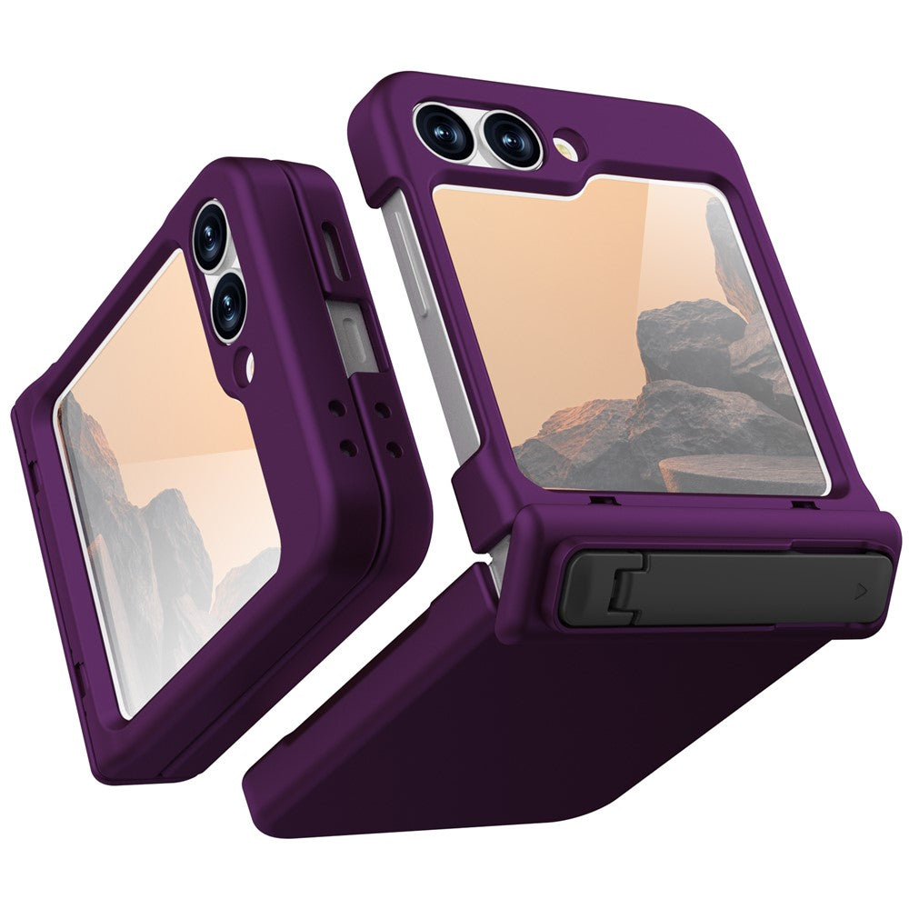 GW18 For Samsung Galaxy Z Flip7 FE 5G  /  Flip6 5G Case Rubberized Hard PC Kickstand Phone Cover - Dark Purple