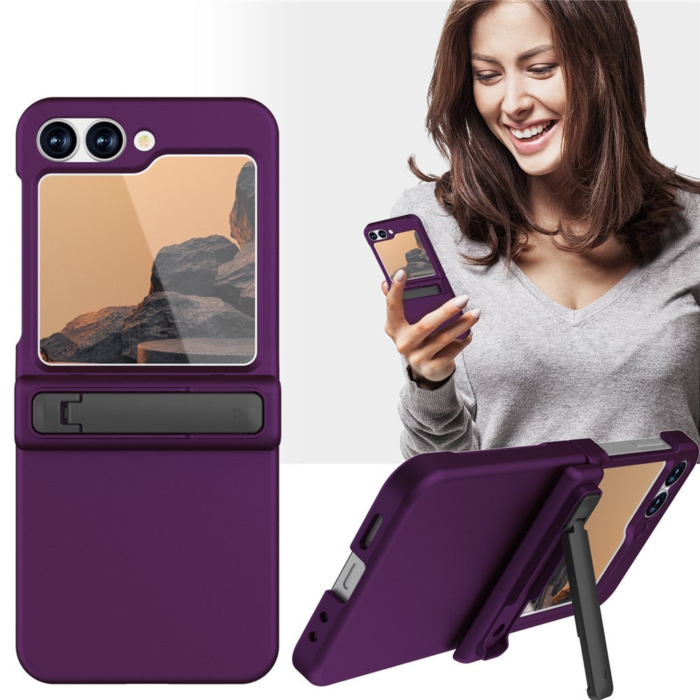 GW18 For Samsung Galaxy Z Flip7 FE 5G  /  Flip6 5G Case Rubberized Hard PC Kickstand Phone Cover - Dark Purple