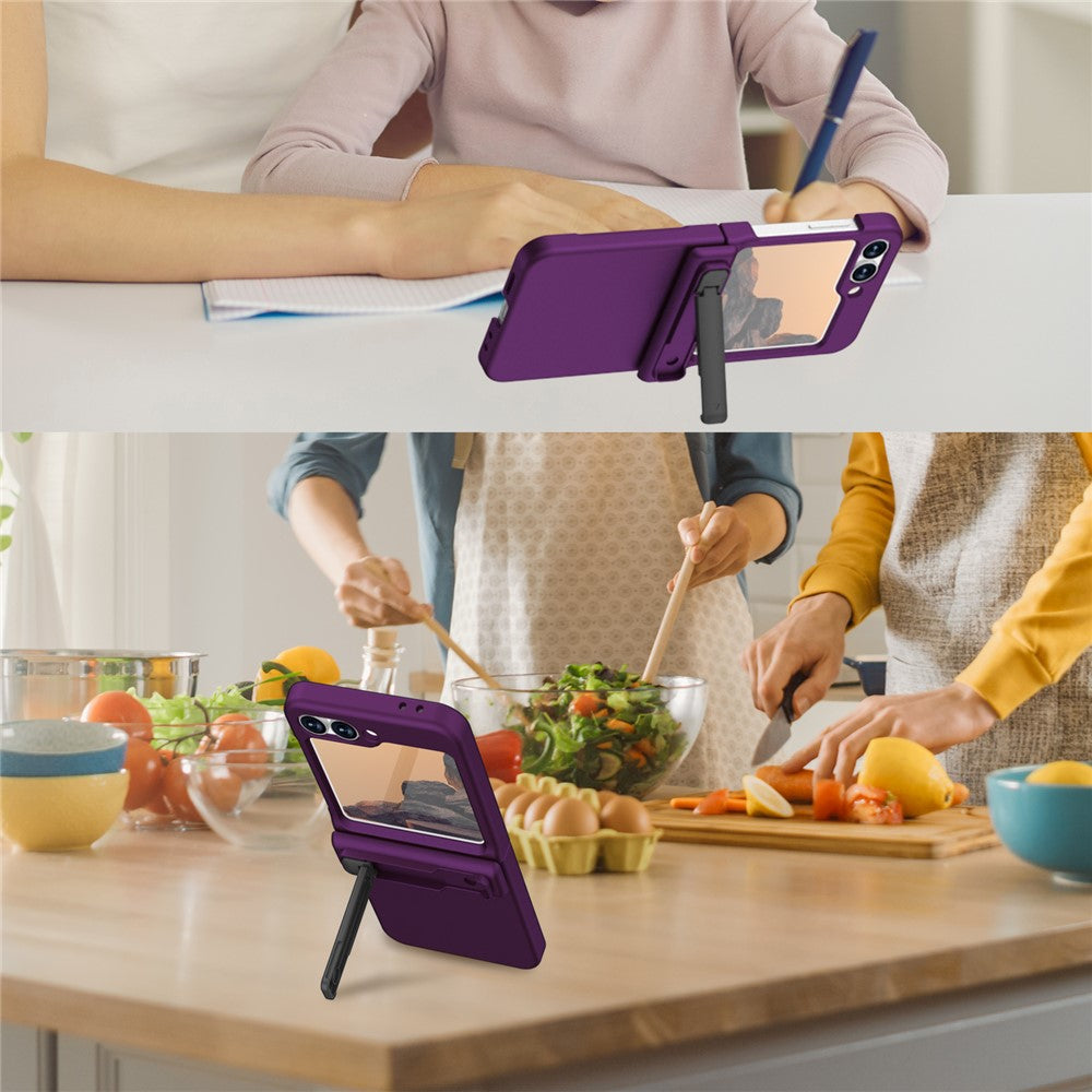 GW18 For Samsung Galaxy Z Flip7 FE 5G  /  Flip6 5G Case Rubberized Hard PC Kickstand Phone Cover - Dark Purple
