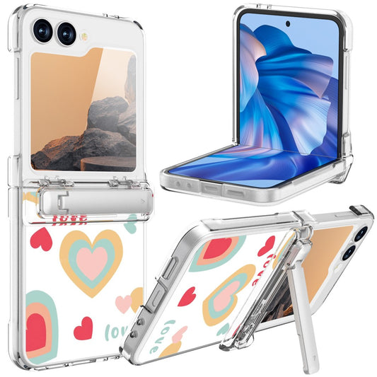 GW181 For Samsung Galaxy Z Flip7 FE 5G  /  Flip6 5G Case with Pattern Design Kickstand Hard PC Phone Cover - Large Hearts