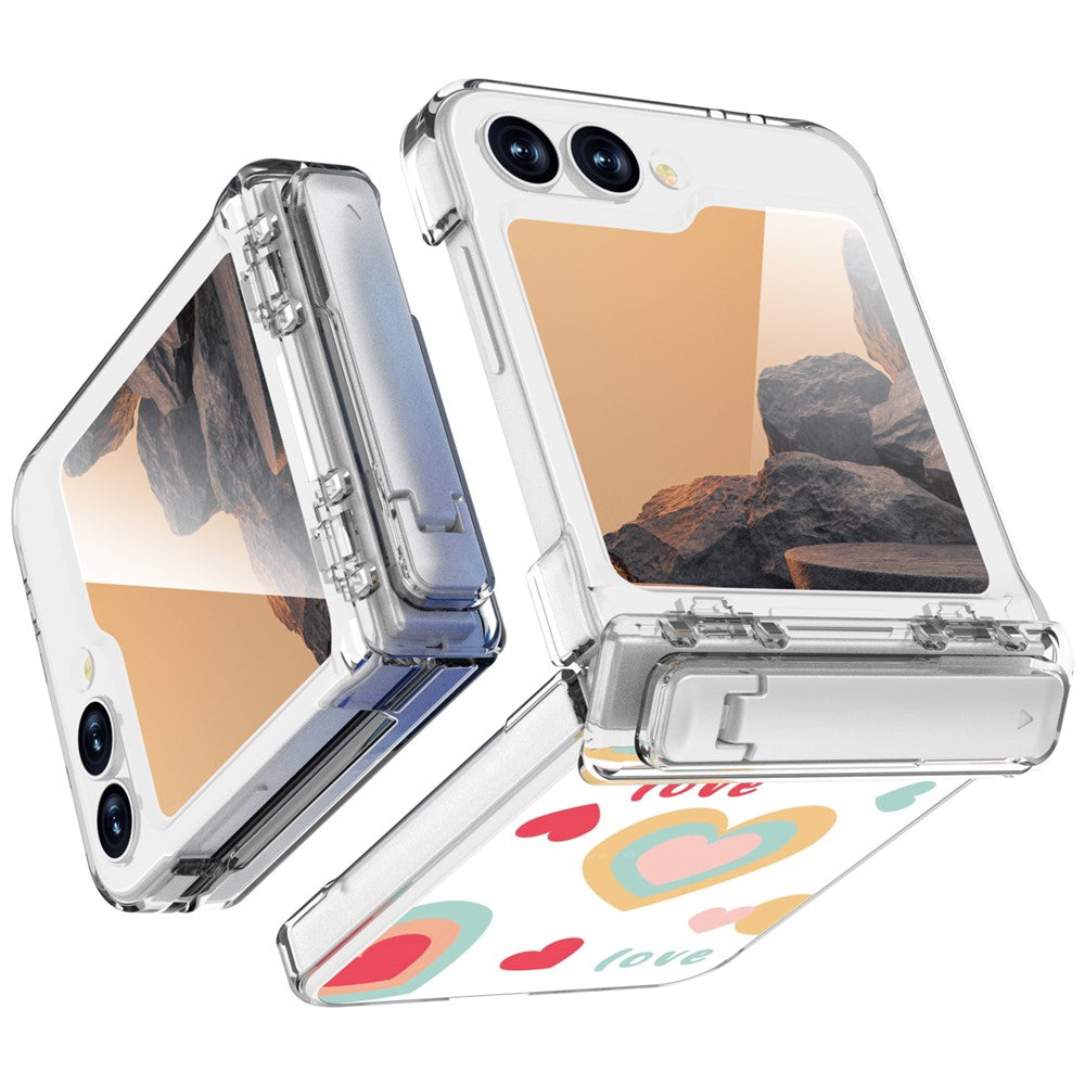 GW181 For Samsung Galaxy Z Flip7 FE 5G  /  Flip6 5G Case with Pattern Design Kickstand Hard PC Phone Cover - Large Hearts