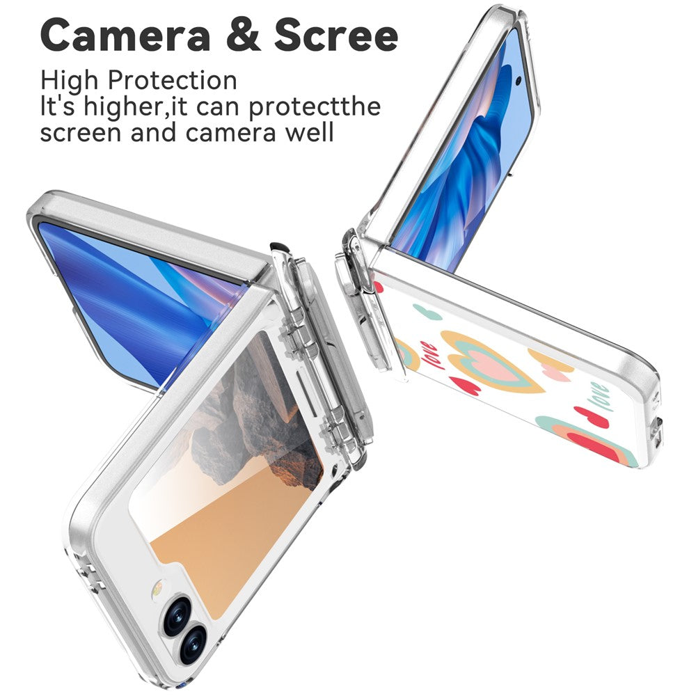 GW181 For Samsung Galaxy Z Flip7 FE 5G  /  Flip6 5G Case with Pattern Design Kickstand Hard PC Phone Cover - Large Hearts