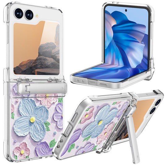 GW181 For Samsung Galaxy Z Flip7 FE 5G  /  Flip6 5G Case with Pattern Design Kickstand Hard PC Phone Cover - Flower