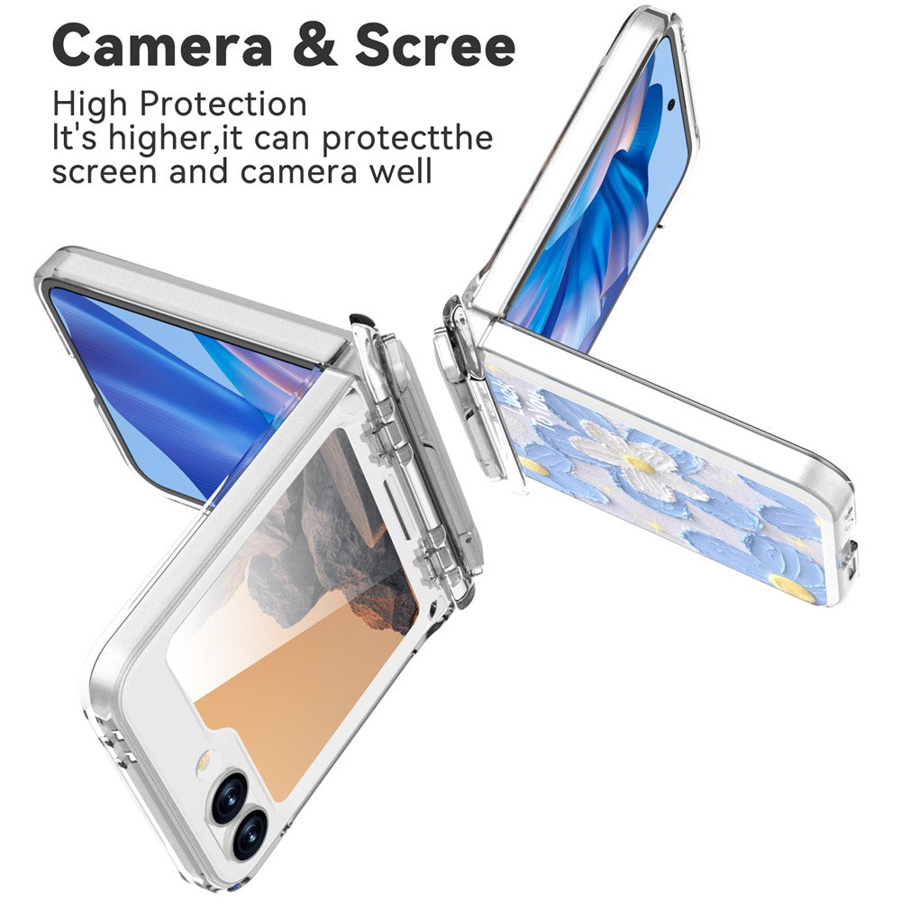 GW181 For Samsung Galaxy Z Flip7 FE 5G  /  Flip6 5G Case with Pattern Design Kickstand Hard PC Phone Cover - Blue Flower