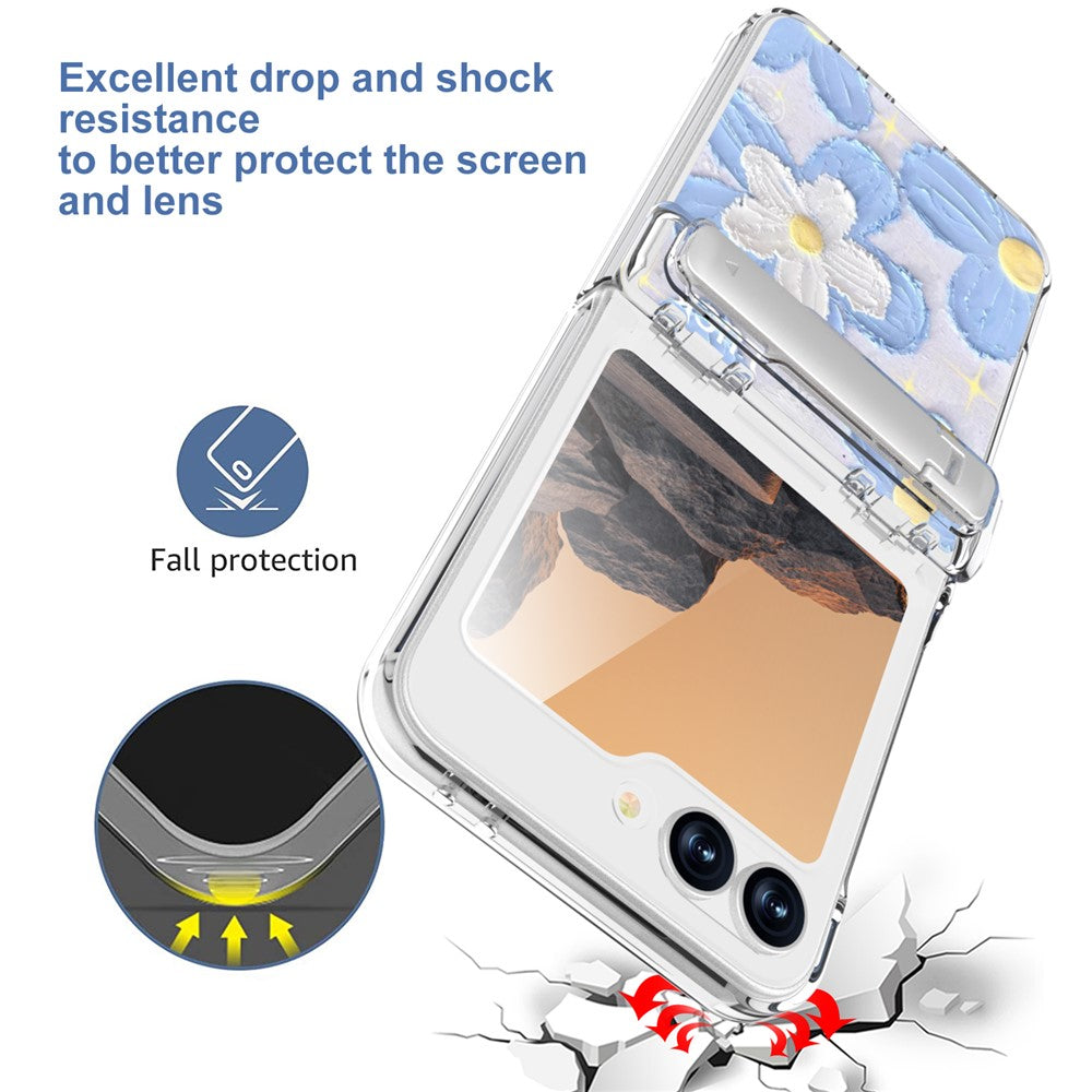GW181 For Samsung Galaxy Z Flip7 FE 5G  /  Flip6 5G Case with Pattern Design Kickstand Hard PC Phone Cover - Blue Flower