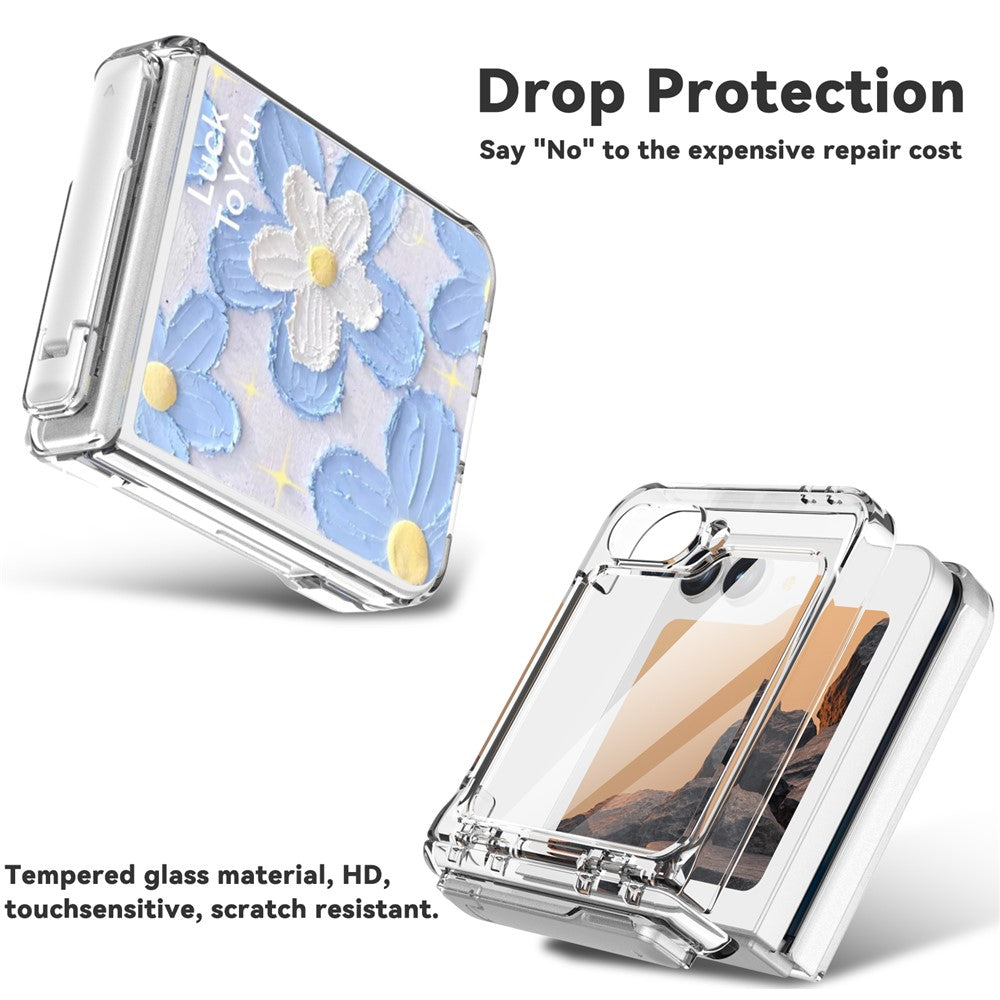 GW181 For Samsung Galaxy Z Flip7 FE 5G  /  Flip6 5G Case with Pattern Design Kickstand Hard PC Phone Cover - Blue Flower