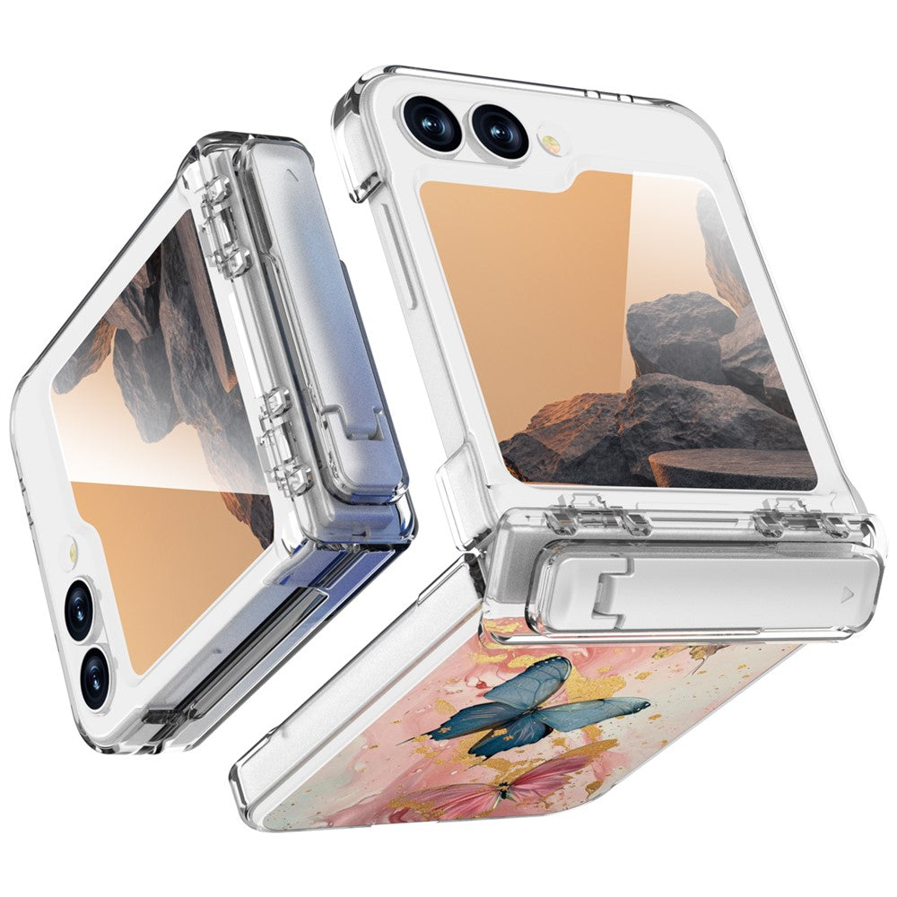 GW181 For Samsung Galaxy Z Flip7 FE 5G  /  Flip6 5G Case with Pattern Design Kickstand Hard PC Phone Cover - Butterfly