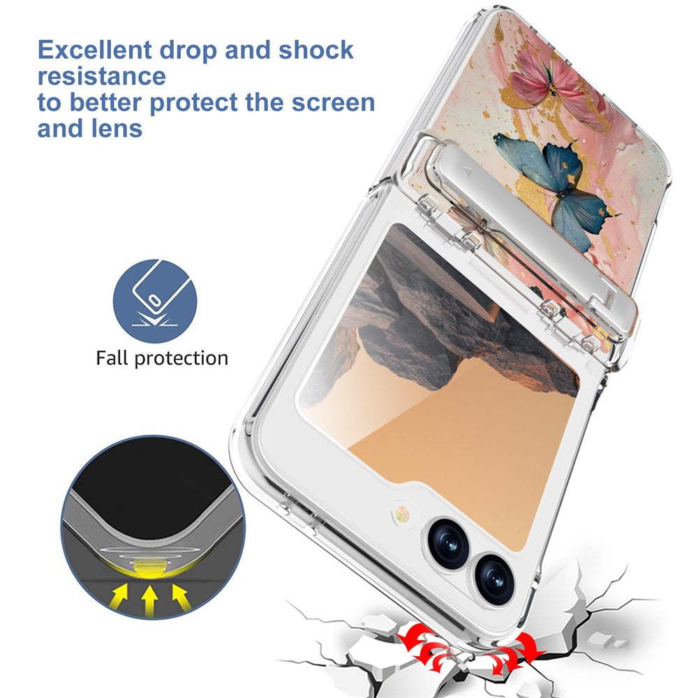 GW181 For Samsung Galaxy Z Flip7 FE 5G  /  Flip6 5G Case with Pattern Design Kickstand Hard PC Phone Cover - Butterfly