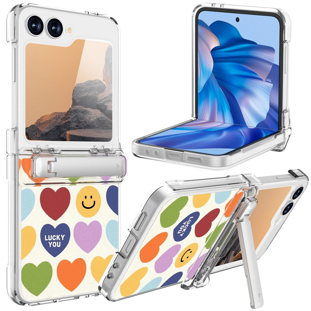 GW181 For Samsung Galaxy Z Flip7 FE 5G  /  Flip6 5G Case with Pattern Design Kickstand Hard PC Phone Cover - Small Hearts