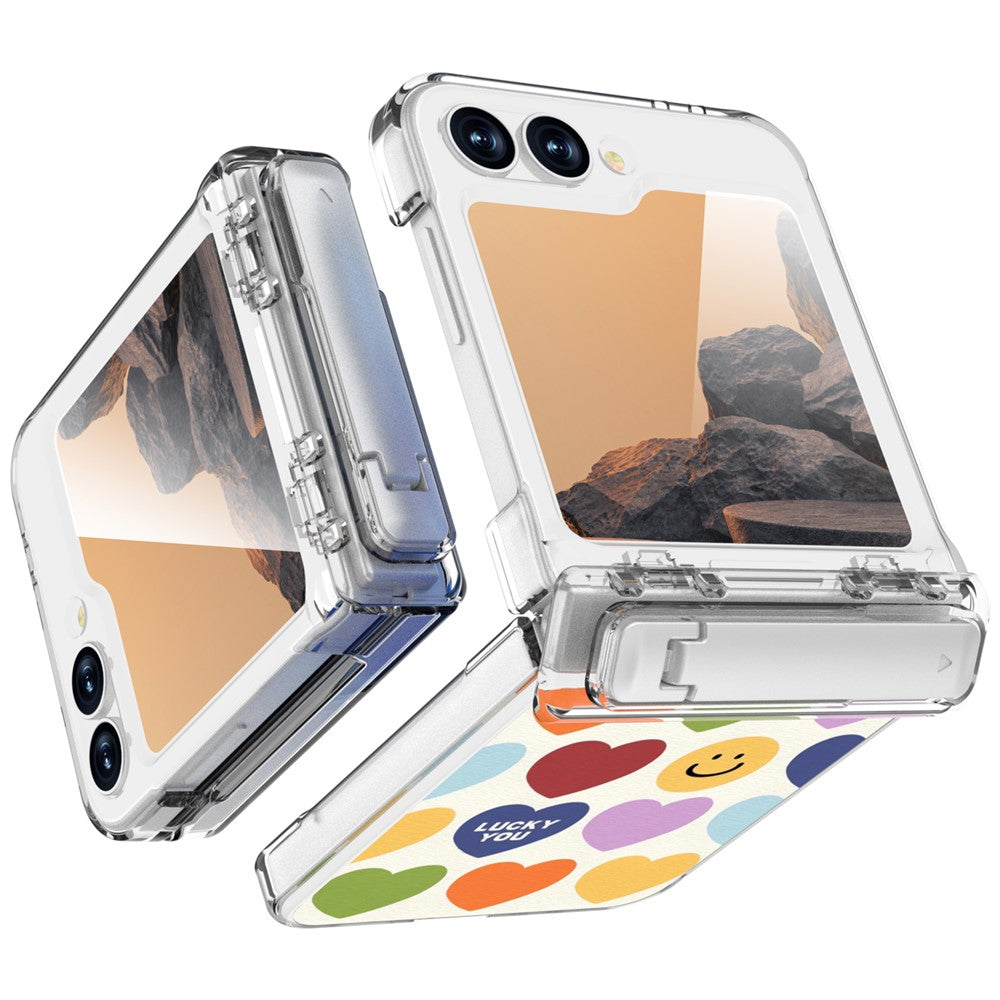 GW181 For Samsung Galaxy Z Flip7 FE 5G  /  Flip6 5G Case with Pattern Design Kickstand Hard PC Phone Cover - Small Hearts