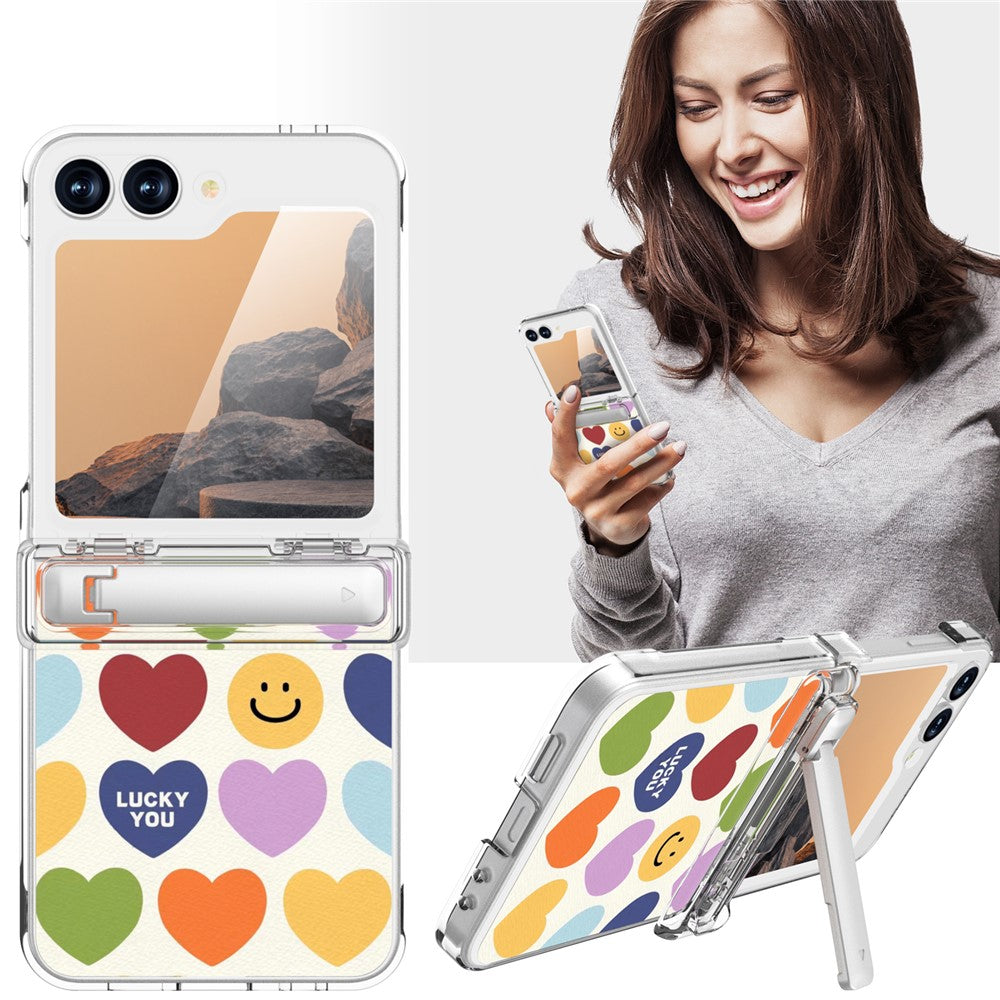 GW181 For Samsung Galaxy Z Flip7 FE 5G  /  Flip6 5G Case with Pattern Design Kickstand Hard PC Phone Cover - Small Hearts
