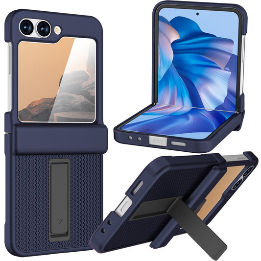 GW182 For Samsung Galaxy Z Flip7 FE 5G  /  Flip6 5G Kickstand Case Solid Color Hard PC Phone Back Cover - Dark Blue