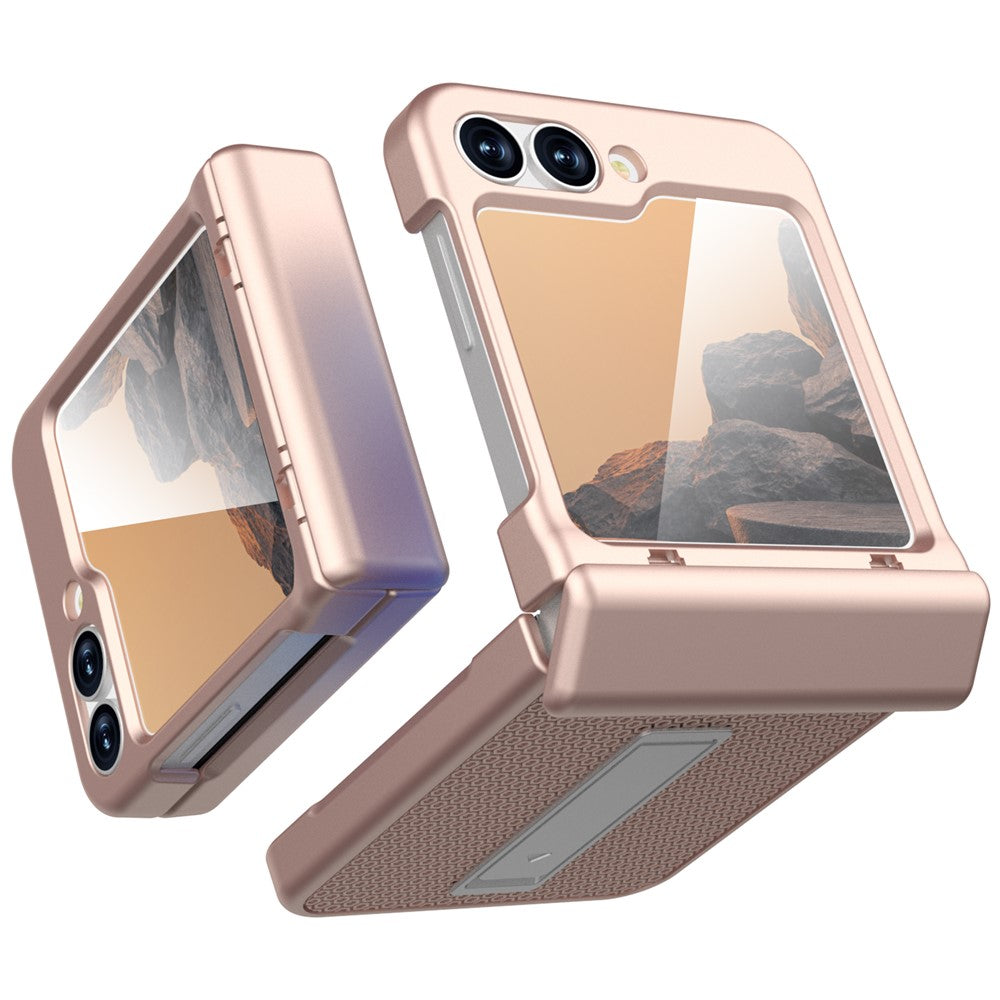 GW182 For Samsung Galaxy Z Flip7 FE 5G  /  Flip6 5G Kickstand Case Solid Color Hard PC Phone Back Cover - Rose Gold