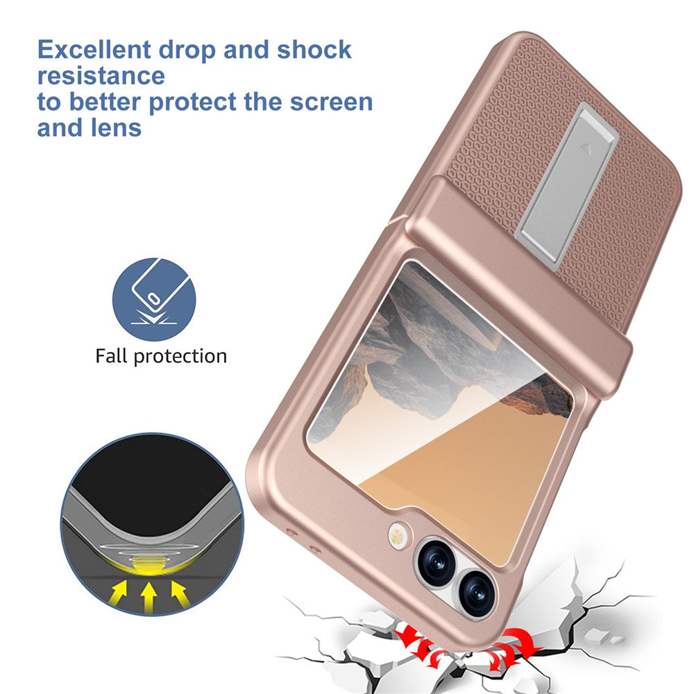 GW182 For Samsung Galaxy Z Flip7 FE 5G  /  Flip6 5G Kickstand Case Solid Color Hard PC Phone Back Cover - Rose Gold