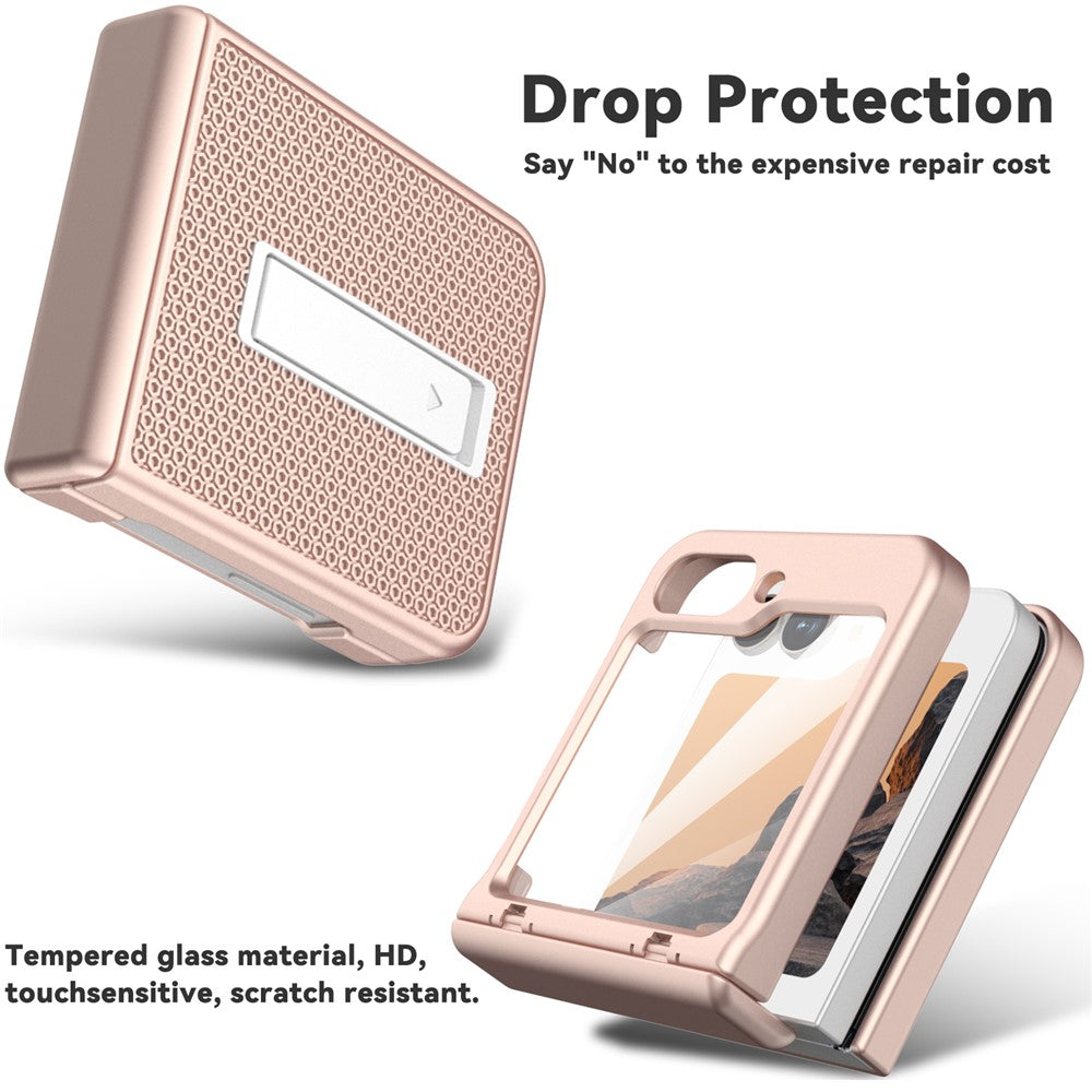 GW182 For Samsung Galaxy Z Flip7 FE 5G  /  Flip6 5G Kickstand Case Solid Color Hard PC Phone Back Cover - Rose Gold
