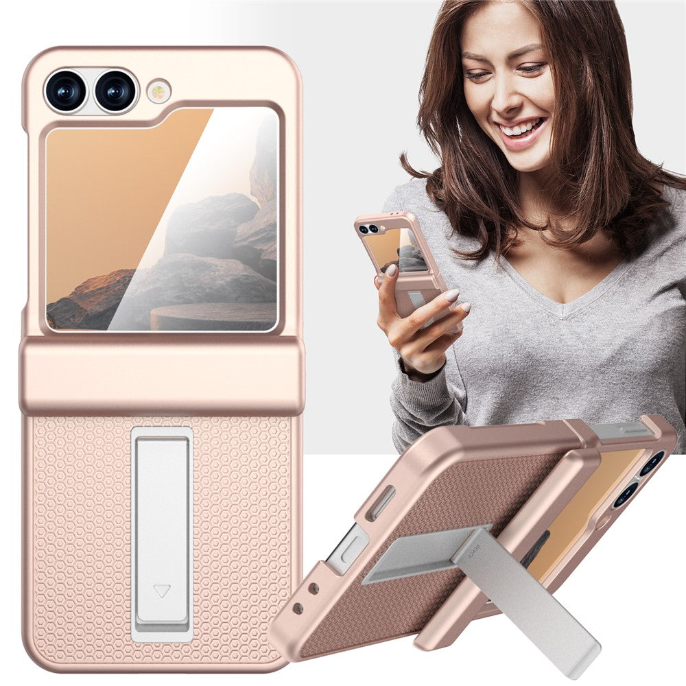 GW182 For Samsung Galaxy Z Flip7 FE 5G  /  Flip6 5G Kickstand Case Solid Color Hard PC Phone Back Cover - Rose Gold