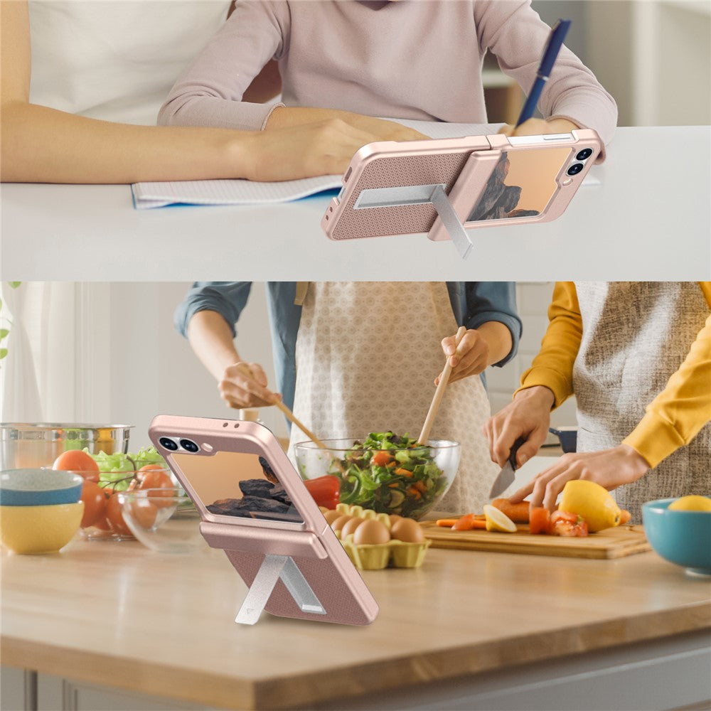 GW182 For Samsung Galaxy Z Flip7 FE 5G  /  Flip6 5G Kickstand Case Solid Color Hard PC Phone Back Cover - Rose Gold