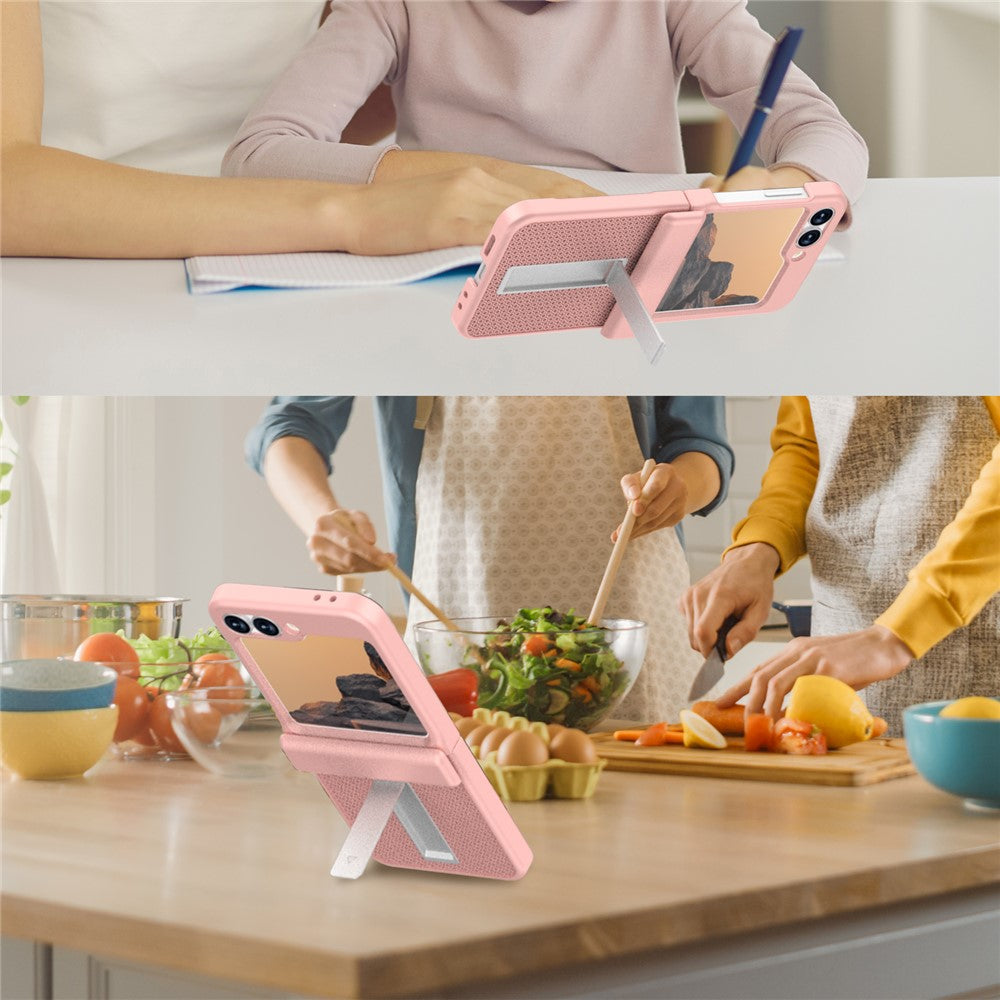 GW182 For Samsung Galaxy Z Flip7 FE 5G  /  Flip6 5G Kickstand Case Solid Color Hard PC Phone Back Cover - Pink