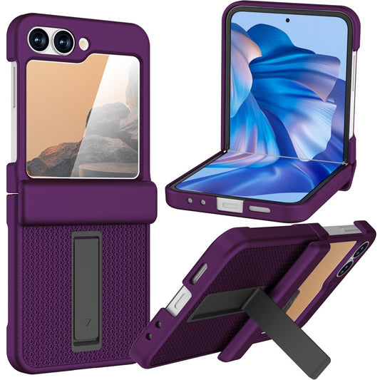 GW182 For Samsung Galaxy Z Flip7 FE 5G  /  Flip6 5G Kickstand Case Solid Color Hard PC Phone Back Cover - Dark Purple