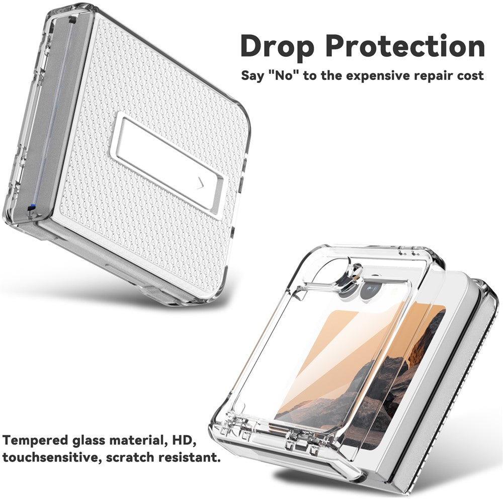 GW182 For Samsung Galaxy Z Flip7 FE 5G  /  Flip6 5G Kickstand Case Solid Color Hard PC Phone Back Cover - Transparent