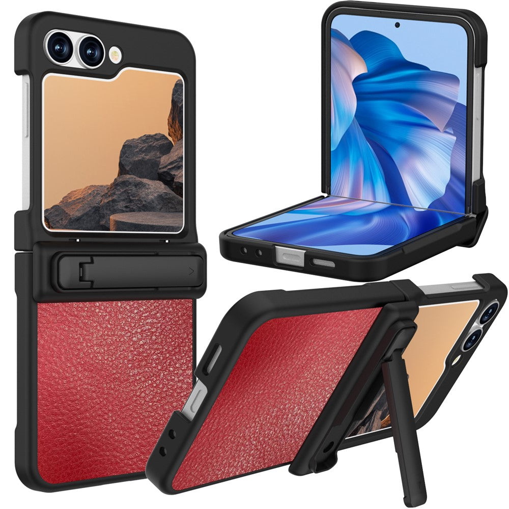 GW181 For Samsung Galaxy Z Flip7 FE 5G / Flip6 5G Kickstand Case Litchi Texture PU + PC Phone Back Cover - Dark Red
