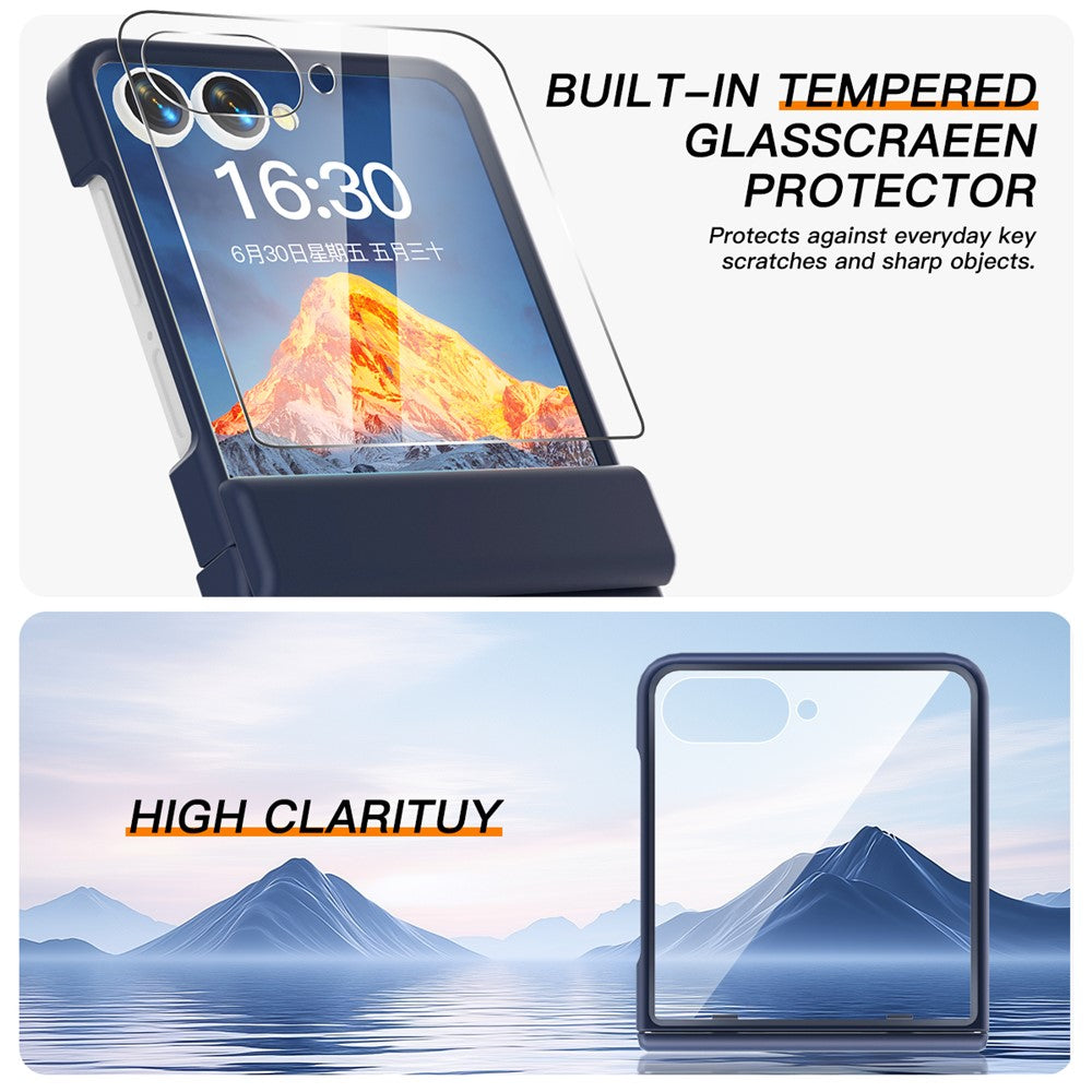 For Samsung Galaxy Z Flip7 5G Case Hinge Protection Hard PC Phone Cover Built-In Screen Film - Dark Blue