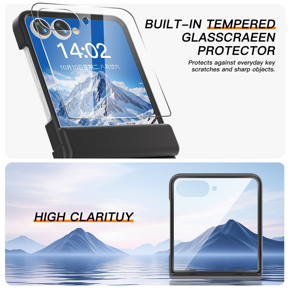 For Samsung Galaxy Z Flip7 5G Case Hinge Protection Hard PC Phone Cover Built-In Screen Film - Black
