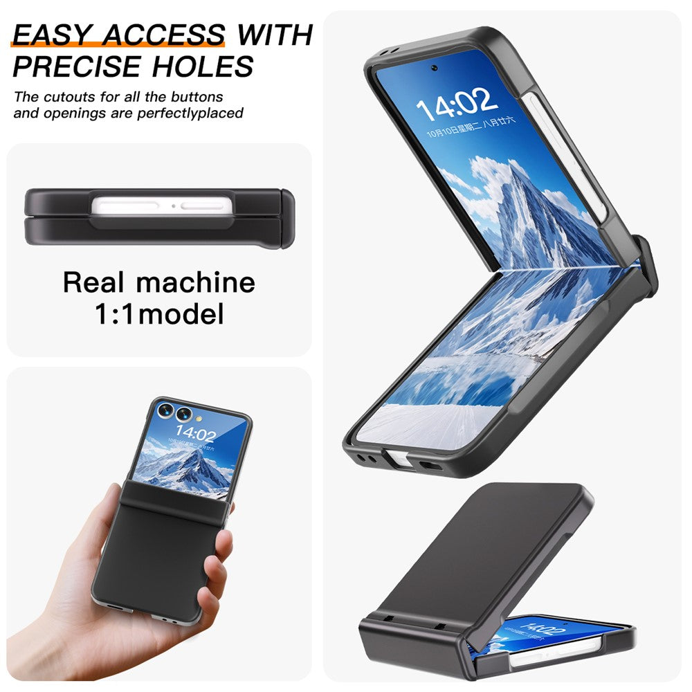 For Samsung Galaxy Z Flip7 5G Case Hinge Protection Hard PC Phone Cover Built-In Screen Film - Black